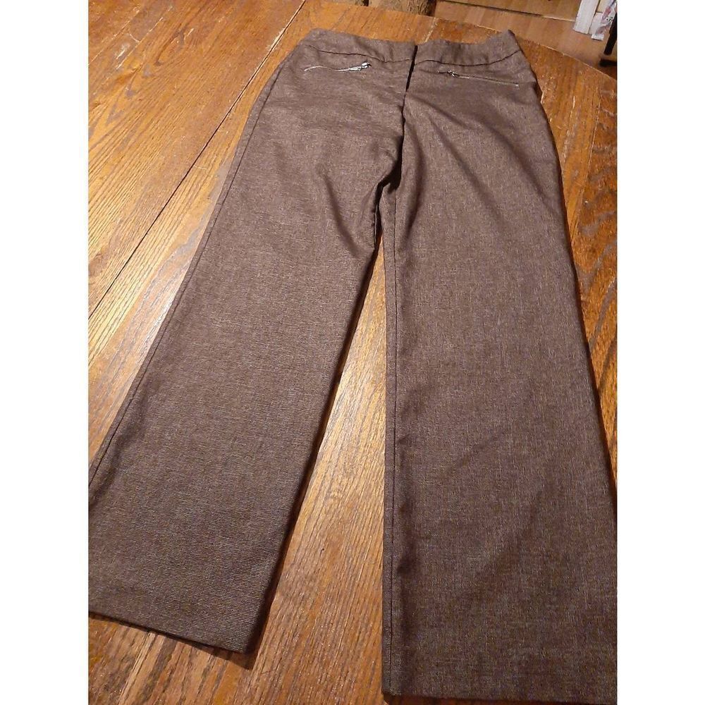 4P Worthington Petite Modern Fit Brown Pants Zipper Pocket Mid Rise Casual Dress